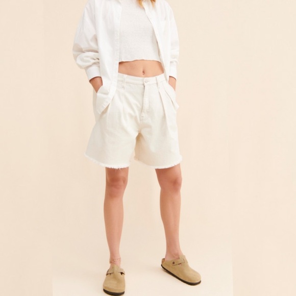 NWT Pistola Layne Pleated High Waist A-Line Denim Shorts - Picture 3 of 10